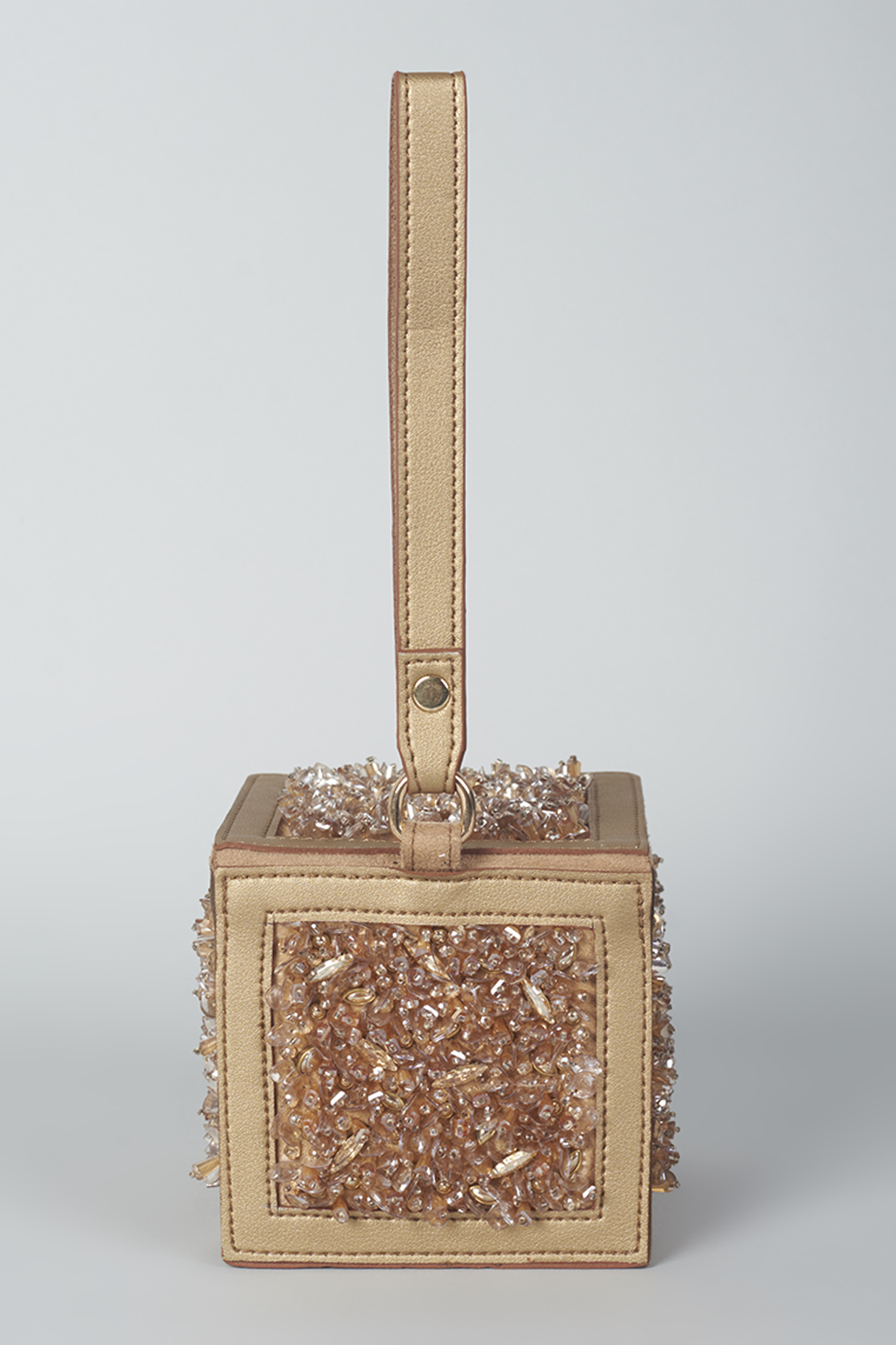 Gold Hand Embroidered Cube Bag by PLODE