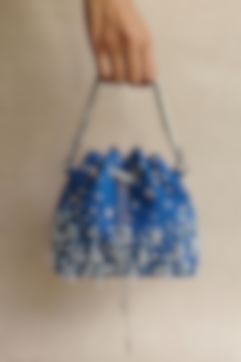 Blue Denim Embellished Bucket Bag by PLODE