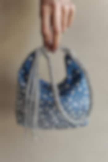 Blue Denim Crystal Embellished Hand Bag by PLODE at Pernia's Pop Up Shop