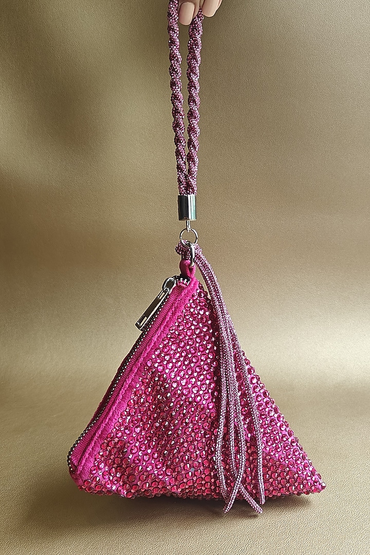 Pink Suede Crystal Embellished Hand Bag by PLODE at Pernia's Pop Up Shop