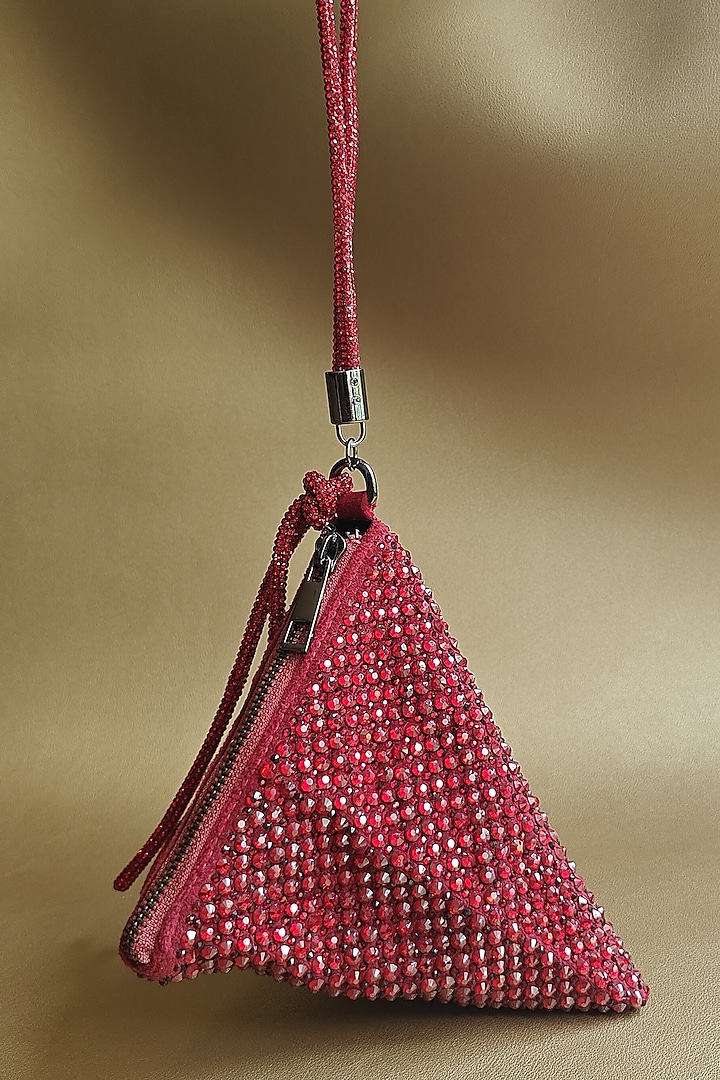 Red Suede Crystal Embellished Hand Bag by PLODE at Pernia's Pop Up Shop