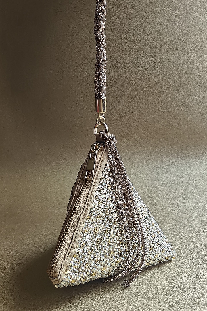 Gold Suede Crystal Embellished Hand Bag by PLODE at Pernia's Pop Up Shop