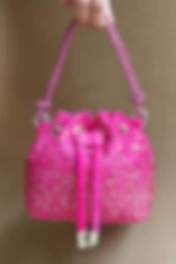 Pink Suede Crystal Embellished Hand Bag by PLODE