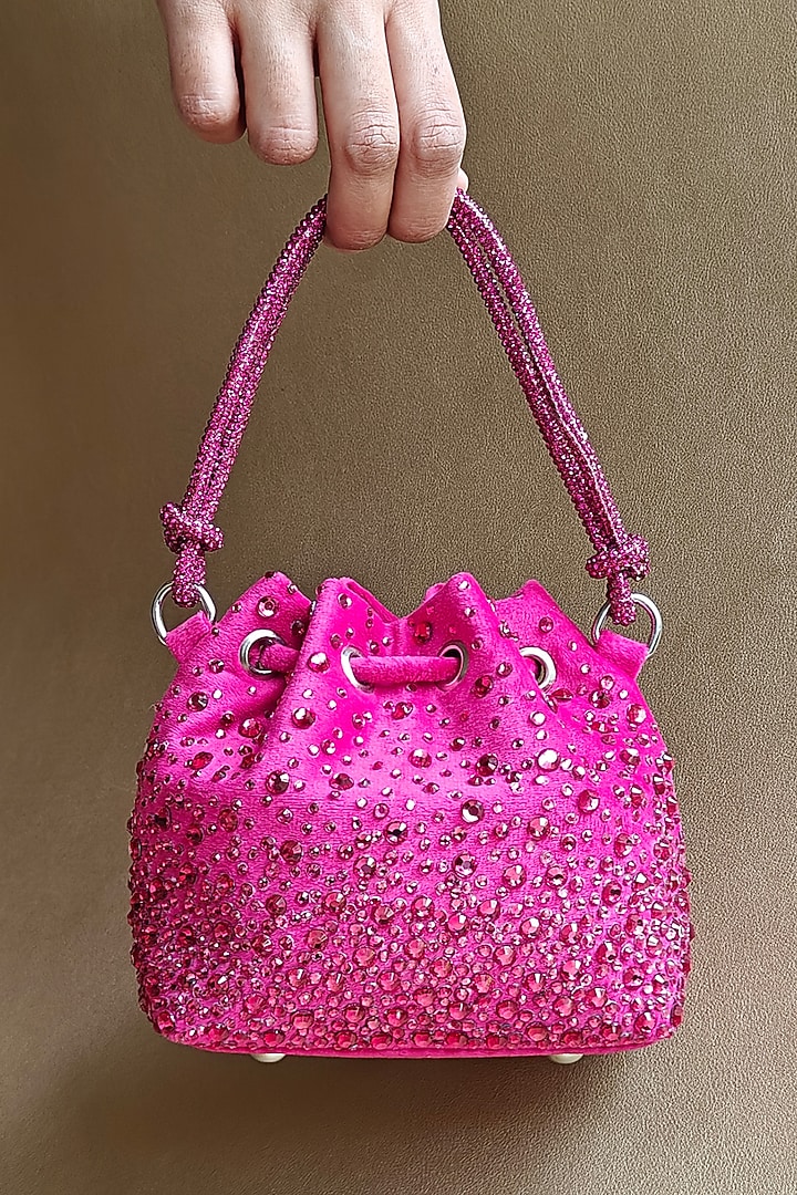 Pink Suede Crystal Embellished Hand Bag by PLODE at Pernia's Pop Up Shop