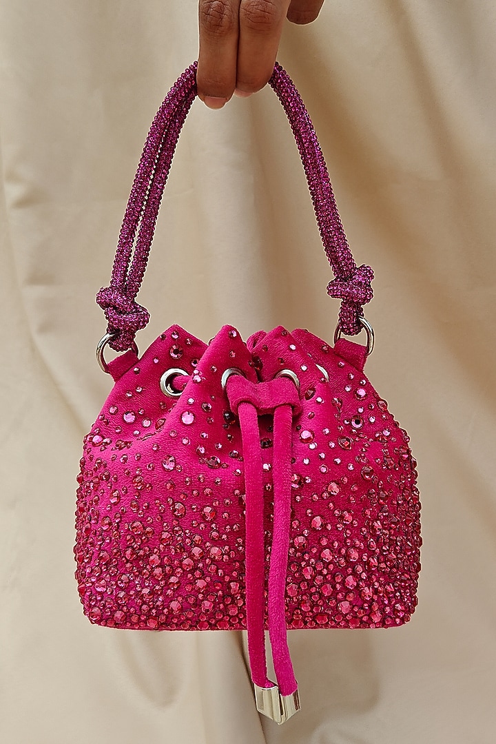 Pink Suede Crystal Embellished Hand Bag by PLODE at Pernia's Pop Up Shop
