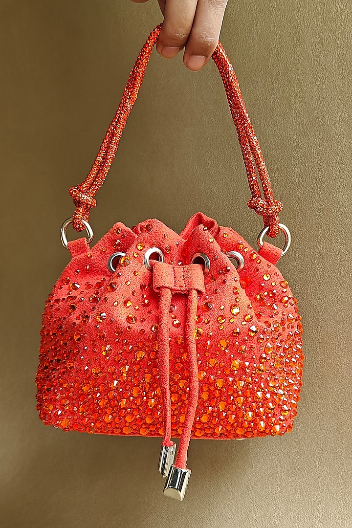 Orange Suede Crystal Embellished Hand Bag by PLODE at Pernia's Pop Up Shop