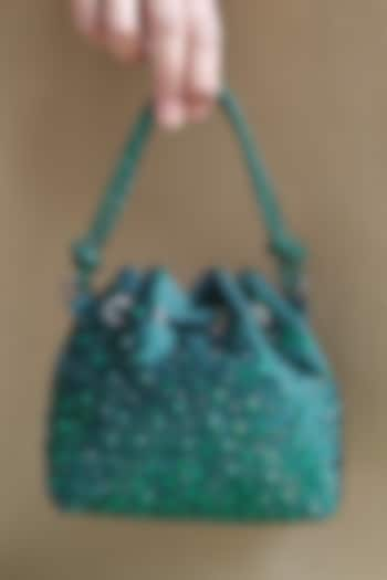 Green Suede Crystal Embellished Hand Bag by PLODE at Pernia's Pop Up Shop