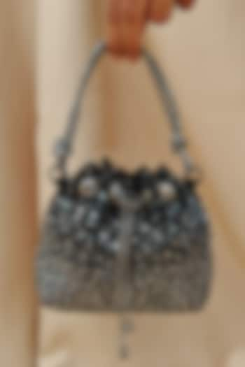 Black Suede Crystal Embellished Hand Bag by PLODE at Pernia's Pop Up Shop