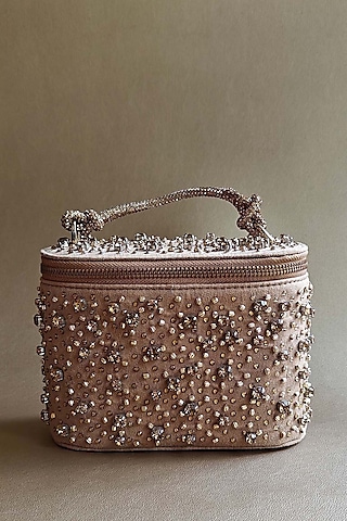 Gold Vegan Leather Bag with Rhinestones by Outhouse