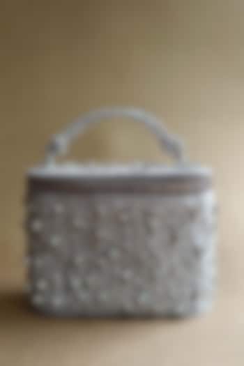 Silver Suede Rhinestone & Bead Embellished Vanity Bag by PLODE