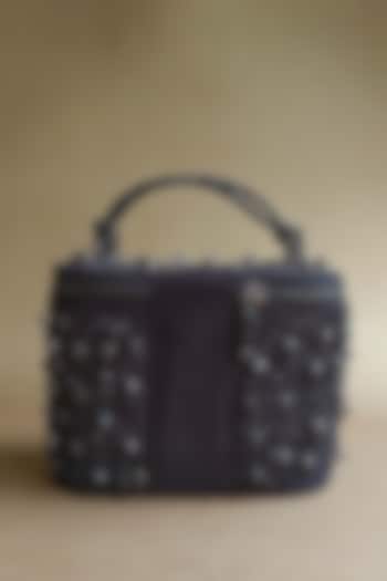 Black Suede Rhinestone & Bead Embellished Vanity Bag by PLODE
