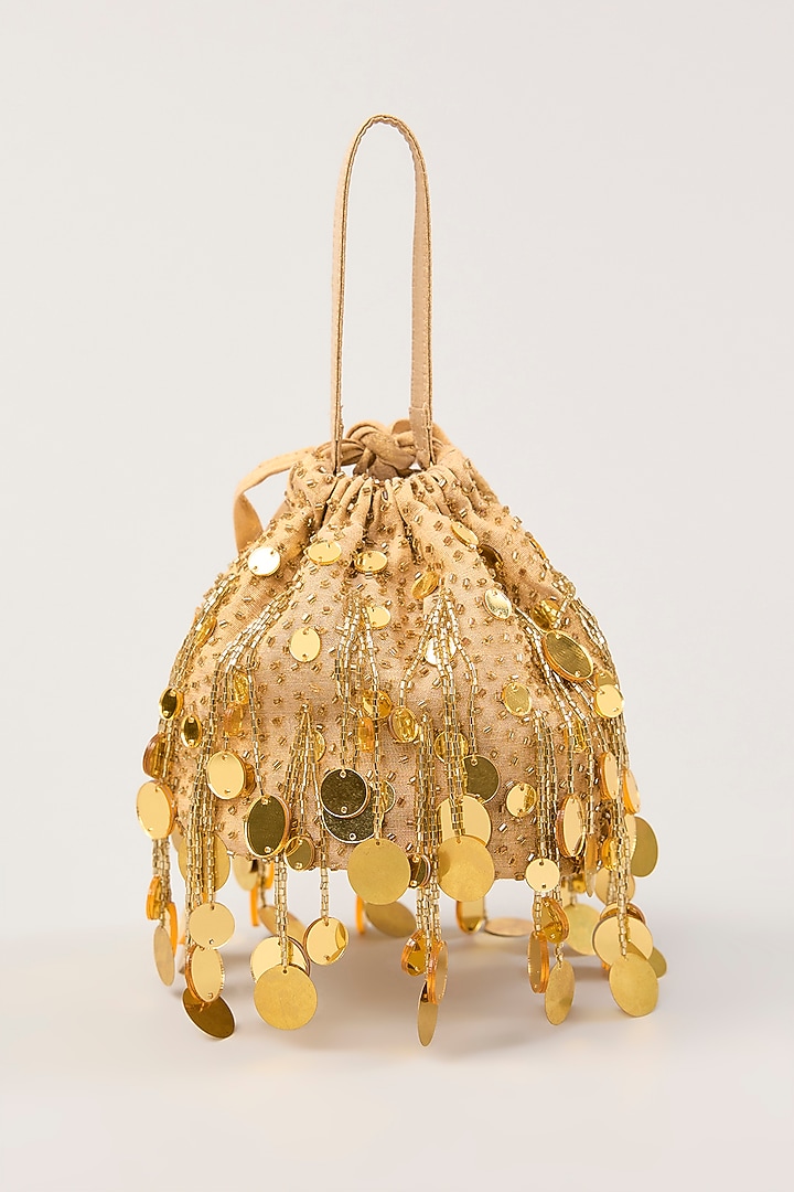 Gold Tissue Mirror Hand Embellished Potli by PLODE at Pernia's Pop Up Shop