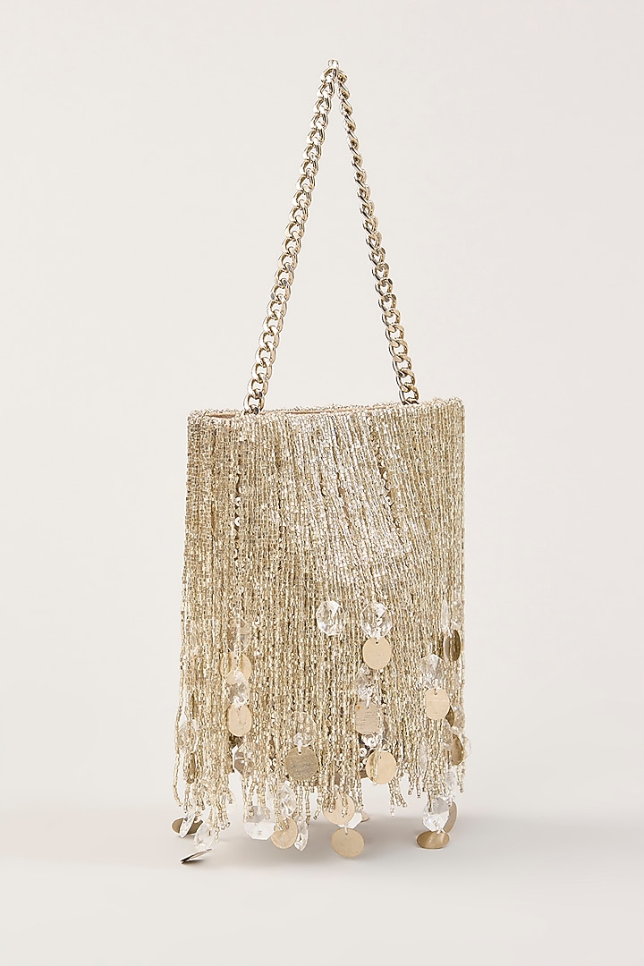 Silver Suede Tassel Hand Embellished Potli by PLODE at Pernia's Pop Up Shop