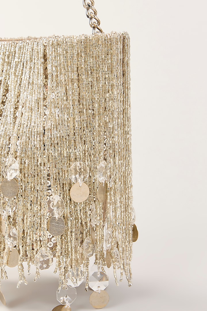 Silver Suede Tassel Hand Embellished Potli by PLODE at Pernia's Pop Up Shop