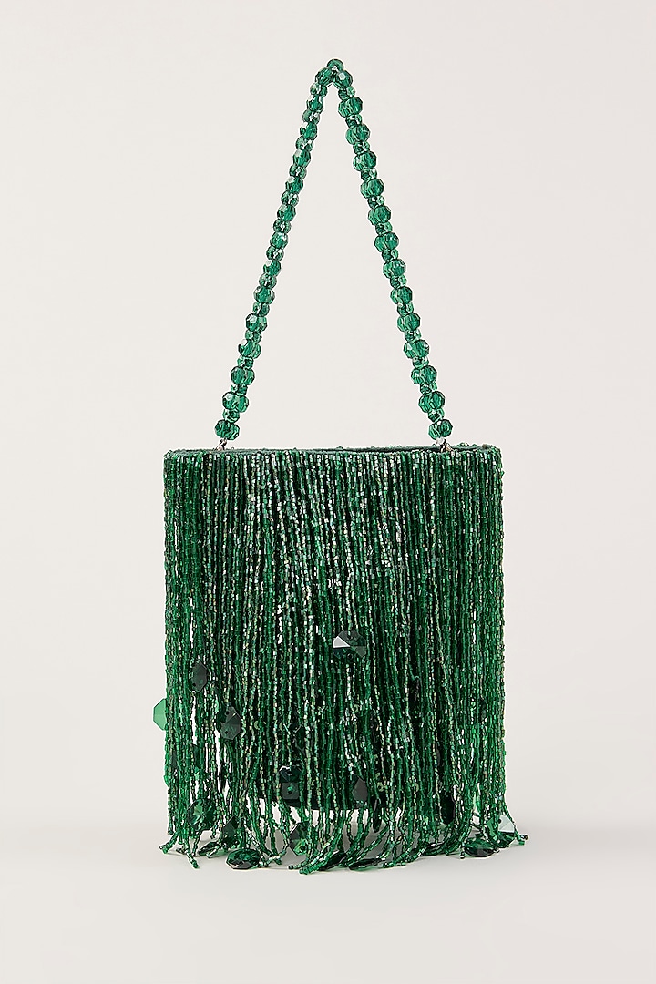 Green Velvet Tassel Hand Embellished Potli by PLODE at Pernia's Pop Up Shop