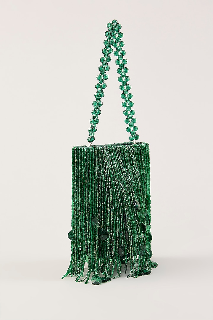Green Velvet Tassel Hand Embellished Potli by PLODE at Pernia's Pop Up Shop