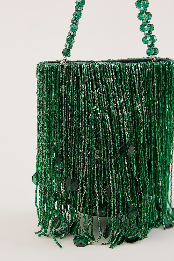 Green Velvet Tassel Hand Embellished Potli by PLODE at Pernia's Pop Up Shop