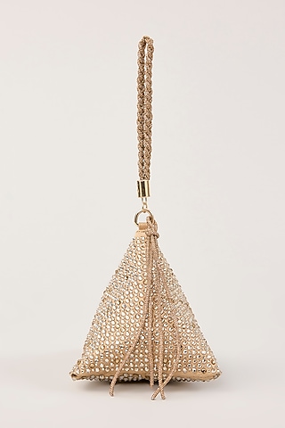Gold Suede Swarovski Hand Embellished Triangle Potli by PLODE