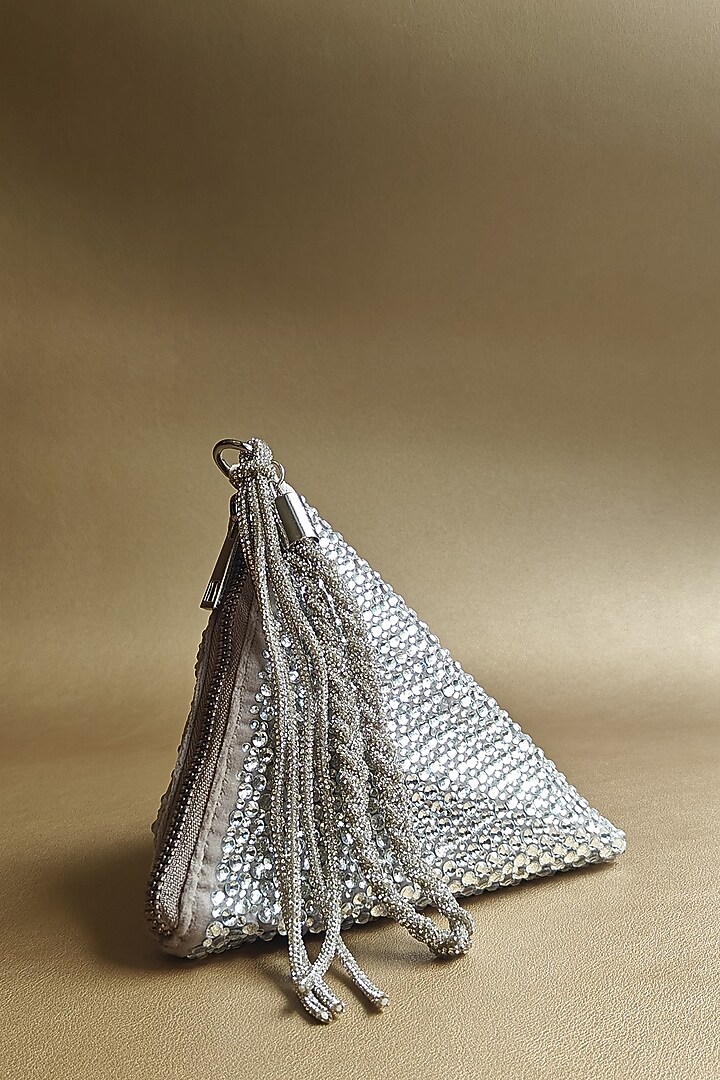 Silver Suede Crystal Embellished Hand Bag by PLODE at Pernia's Pop Up Shop