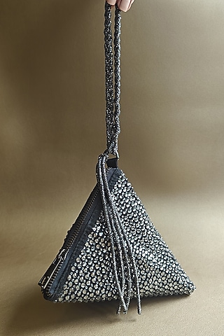 Grey Suede Crystal Embellished Hand Bag by PLODE