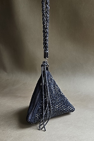 Black Suede Crystal Hand Embellished Potli by PLODE