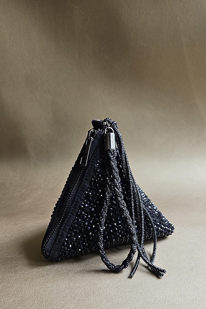 Black Suede Crystal Hand Embellished Potli by PLODE at Pernia's Pop Up Shop