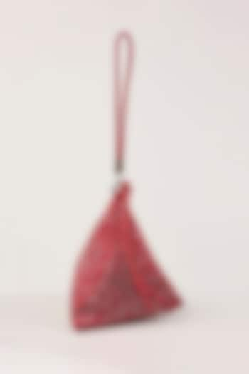 Red Suede Swarovski Hand Embellished Triangle Potli by PLODE at Pernia's Pop Up Shop