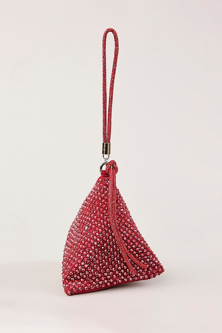 Red Suede Swarovski Hand Embellished Triangle Potli by PLODE at Pernia's Pop Up Shop