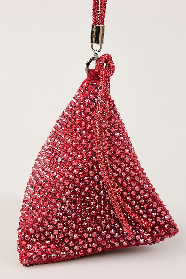 Red Suede Swarovski Hand Embellished Triangle Potli by PLODE at Pernia's Pop Up Shop