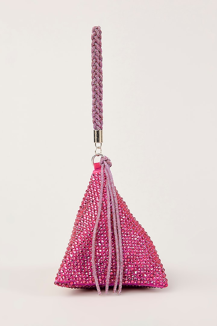 Pink Velvet Swarovski Hand Embellished Triangle Potli by PLODE at Pernia's Pop Up Shop