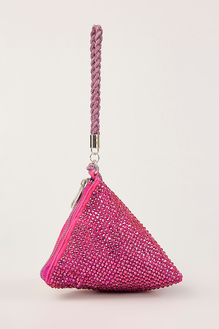 Pink Velvet Swarovski Hand Embellished Triangle Potli by PLODE at Pernia's Pop Up Shop