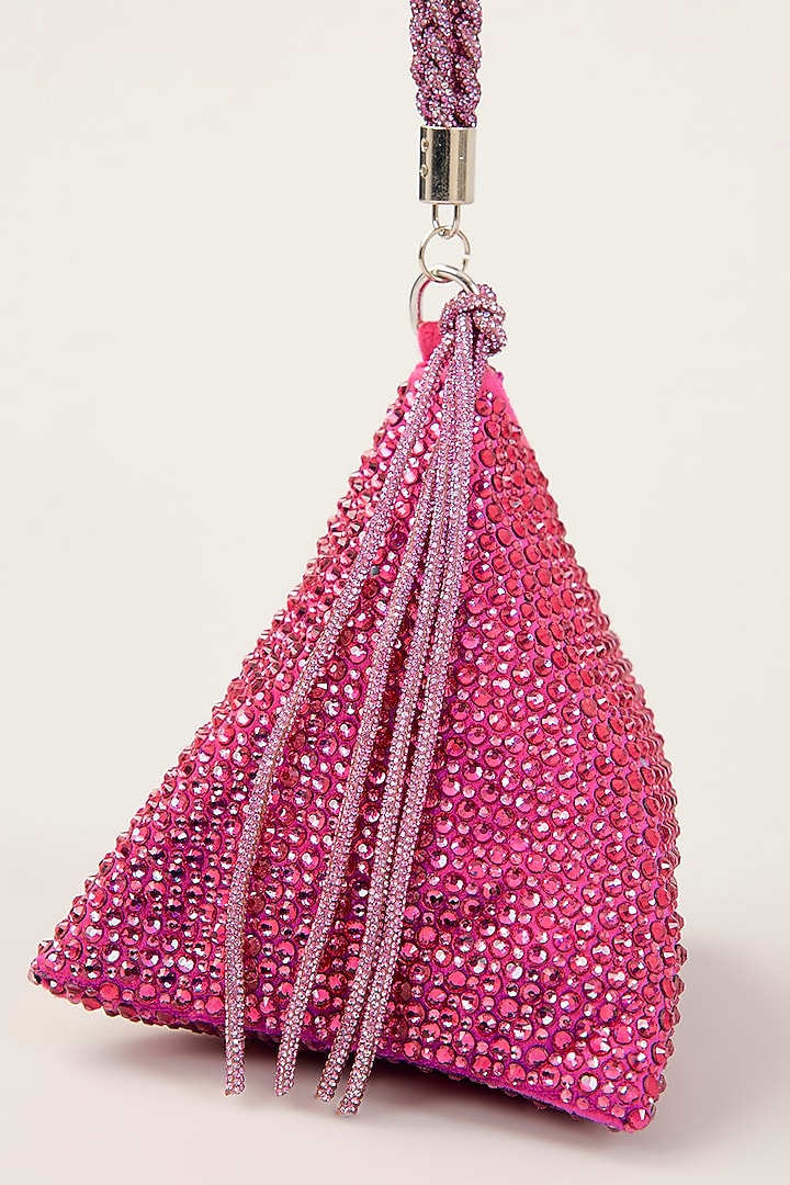 Pink Velvet Swarovski Hand Embellished Triangle Potli by PLODE at Pernia's Pop Up Shop