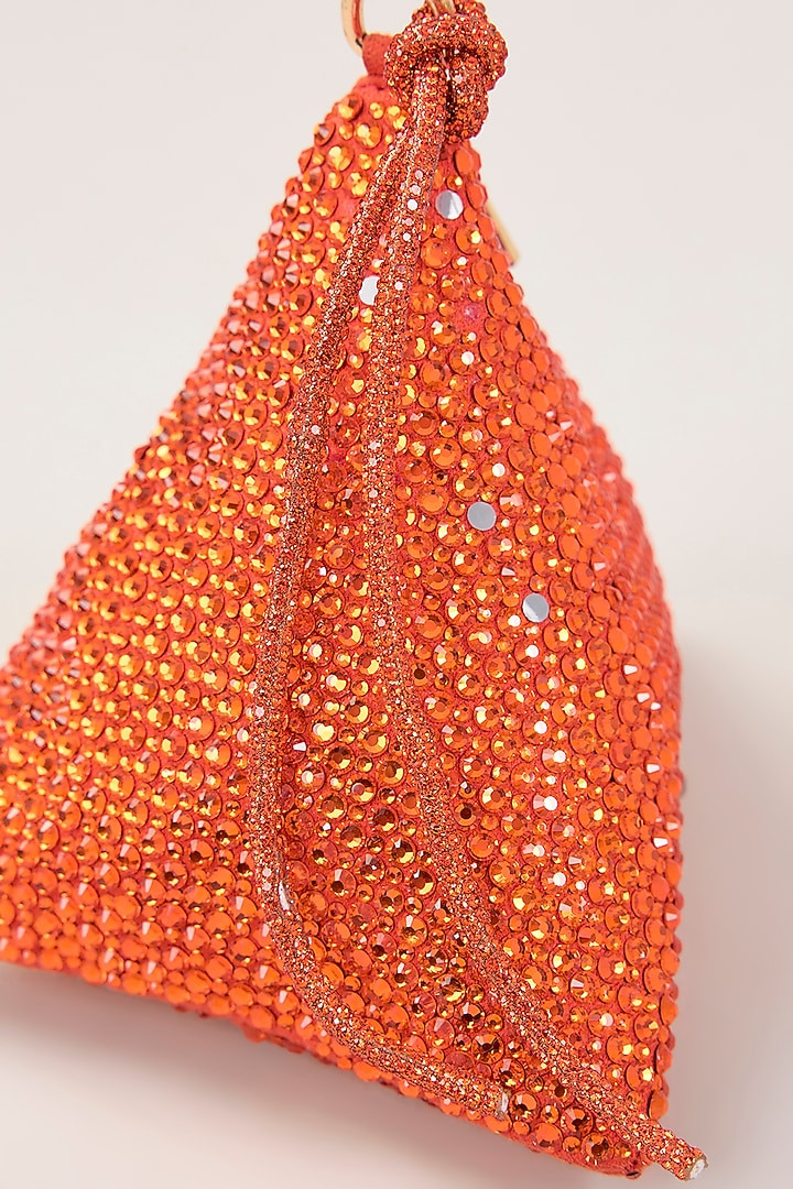 Orange Suede Swarovski Hand Embellished Triangle Potli by PLODE at Pernia's Pop Up Shop