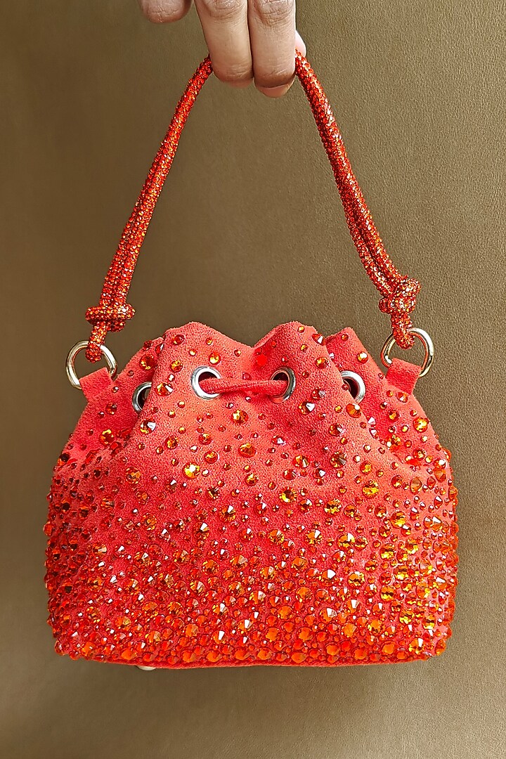 Orange Suede Crystal Embellished Hand Bag by PLODE at Pernia's Pop Up Shop