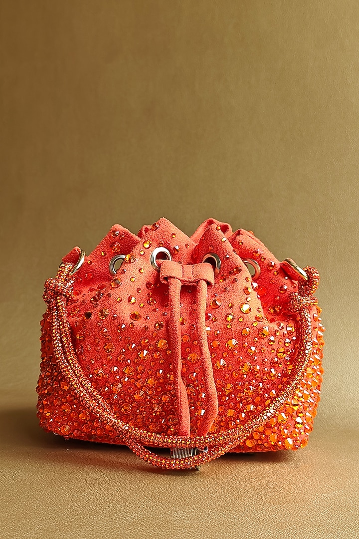 Orange Suede Crystal Embellished Hand Bag by PLODE at Pernia's Pop Up Shop