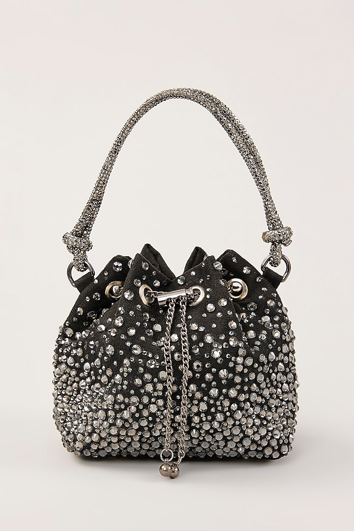 Black Suede Hand Embellished Hand Bag by PLODE at Pernia's Pop Up Shop