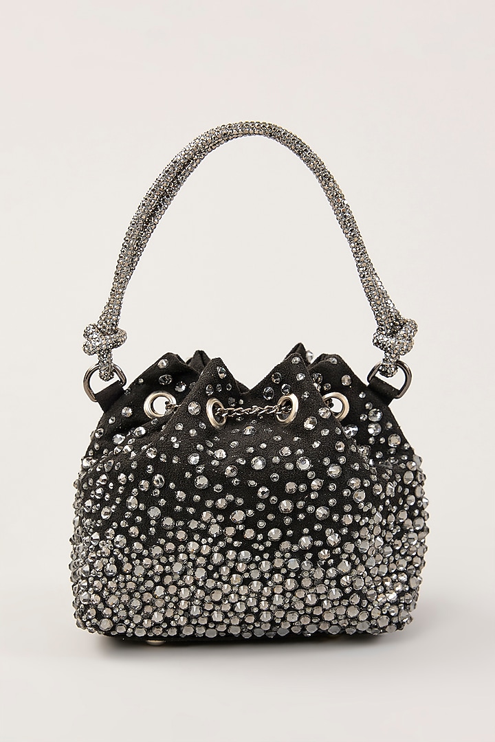 Black Suede Hand Embellished Hand Bag by PLODE at Pernia's Pop Up Shop