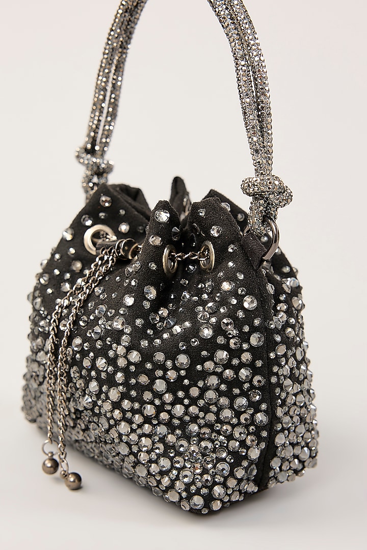 Black Suede Hand Embellished Hand Bag by PLODE at Pernia's Pop Up Shop