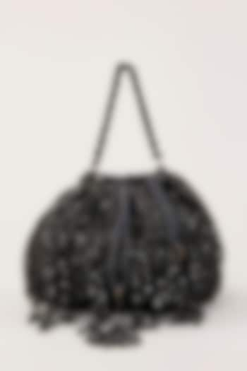 Black Suede Hand Embellished Hand Bag by PLODE at Pernia's Pop Up Shop