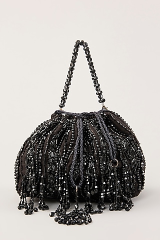Black Suede Hand Embellished Hand Bag by PLODE