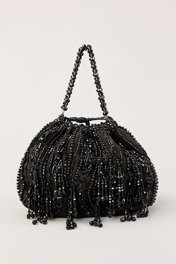 Black Suede Hand Embellished Hand Bag by PLODE at Pernia's Pop Up Shop