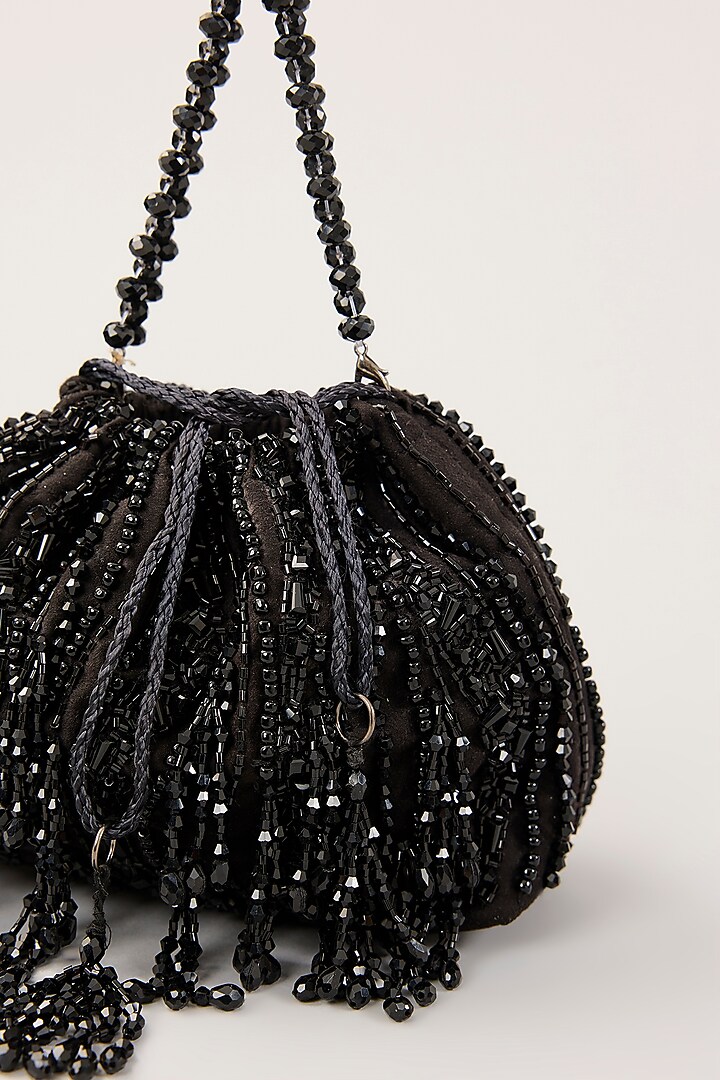 Black Suede Hand Embellished Hand Bag by PLODE at Pernia's Pop Up Shop
