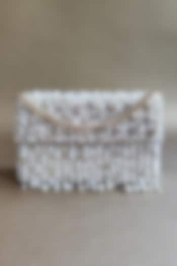 White Hand Embellished Handbag by PLODE