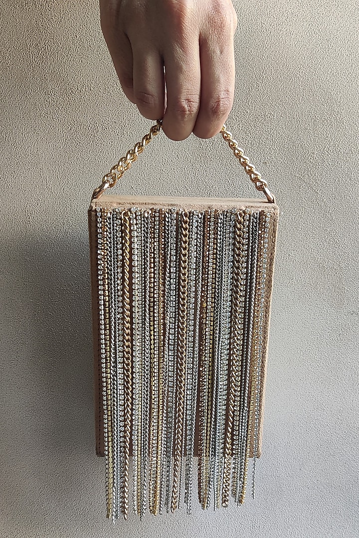 Gold Rhinestone Hand Embellished Handbag by PLODE