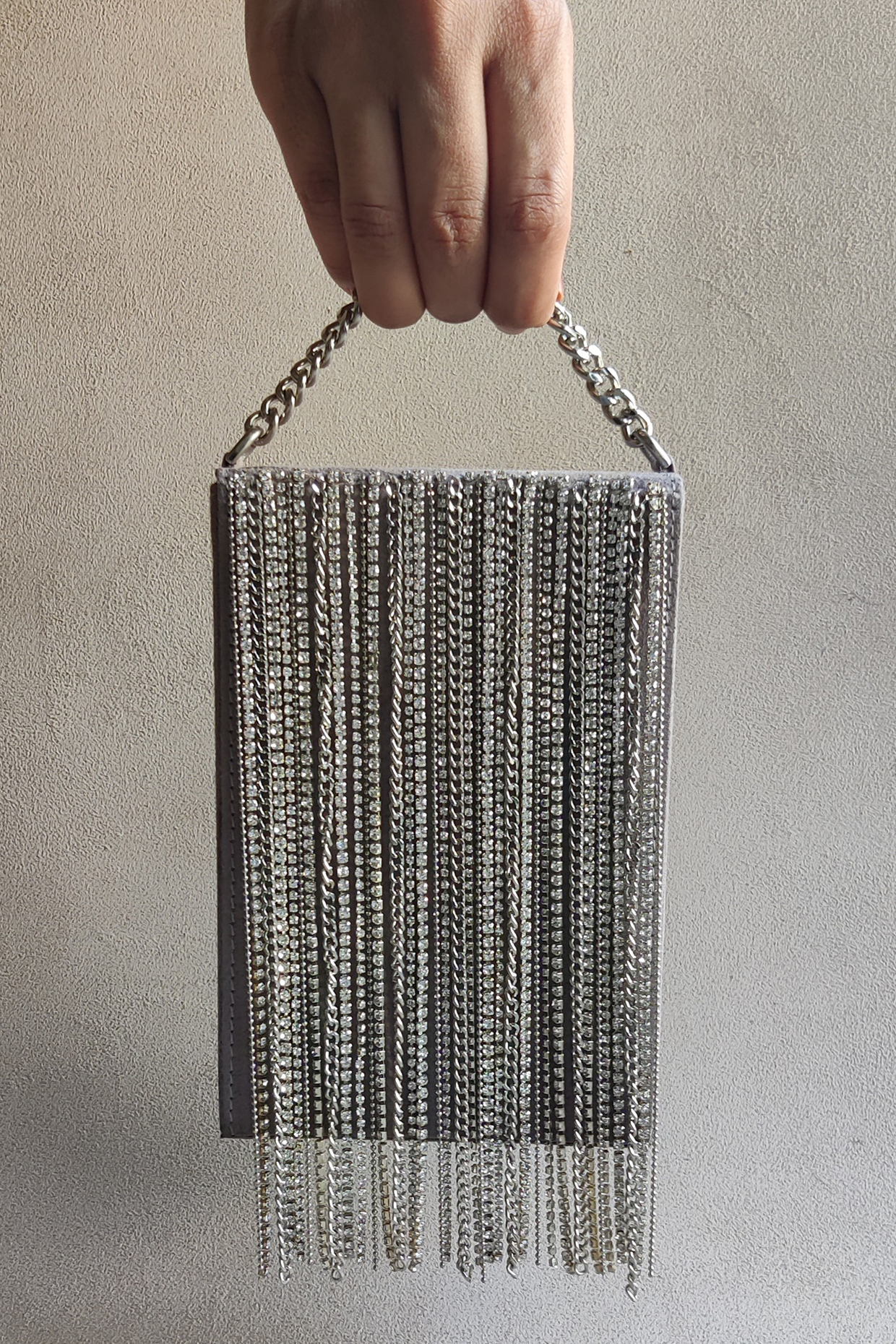 Silver Rhinestone Hand Embellished Handbag by PLODE