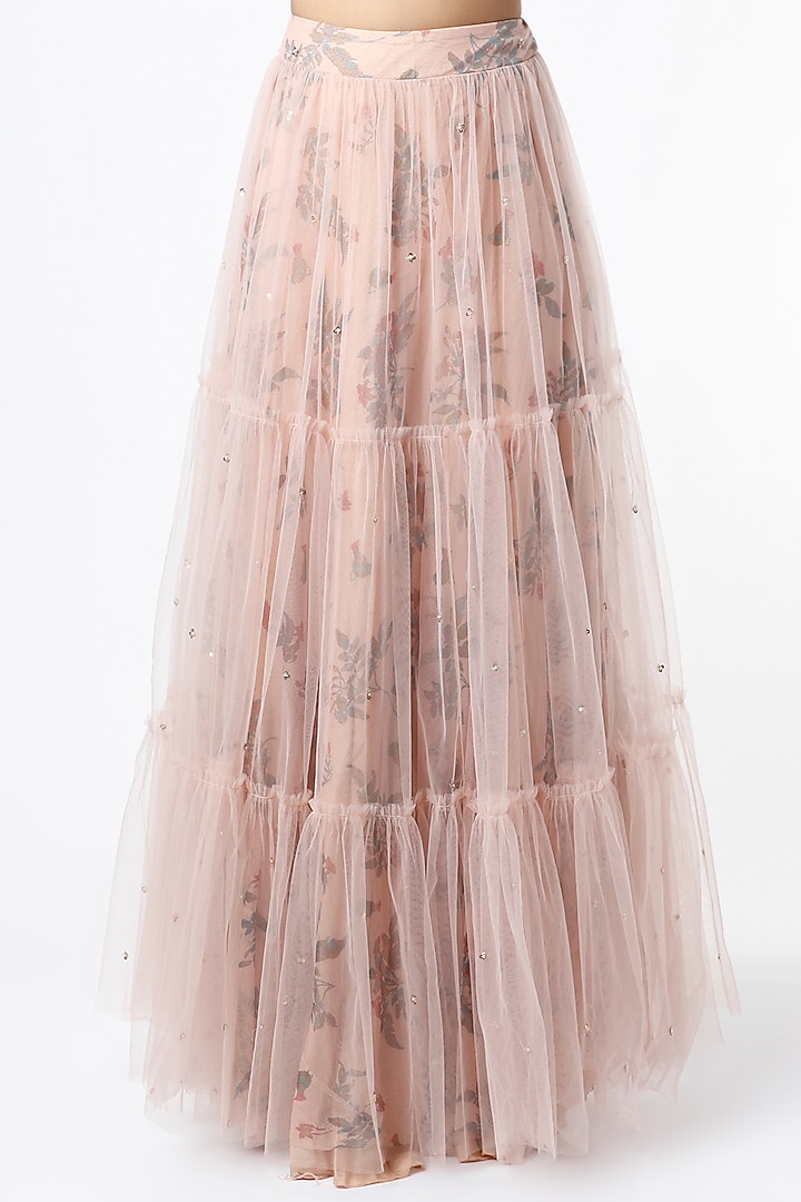 Beige Embroidered Skirt Set by Pleats by Kaksha & Dimple at Pernia's Pop Up Shop