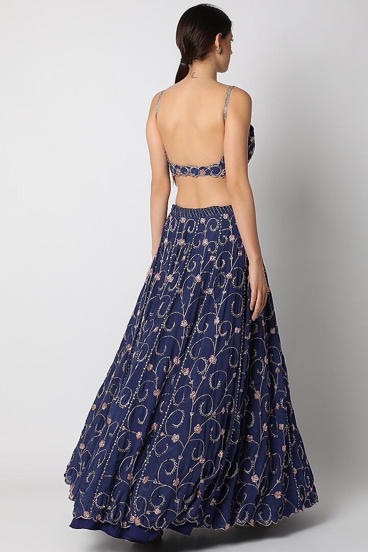 Sapphire Blue Embellished Wedding Lehenga Set by Pleats By Kaksha & Dimple at Pernia's Pop Up Shop