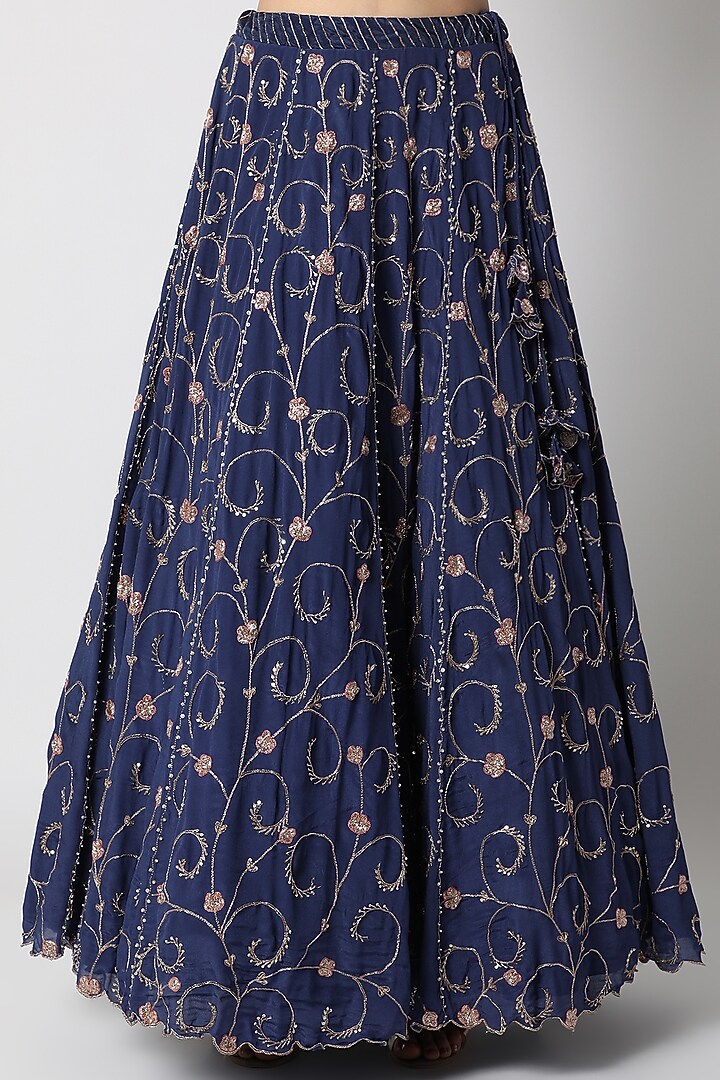 Sapphire Blue Embellished Wedding Lehenga Set by Pleats By Kaksha & Dimple at Pernia's Pop Up Shop