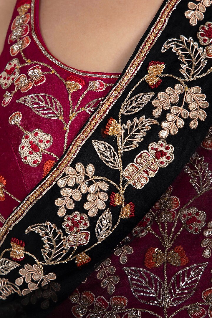 Black & Pink Embroidered Wedding Saree Set by Pleats by Kaksha & Dimple at Pernia's Pop Up Shop