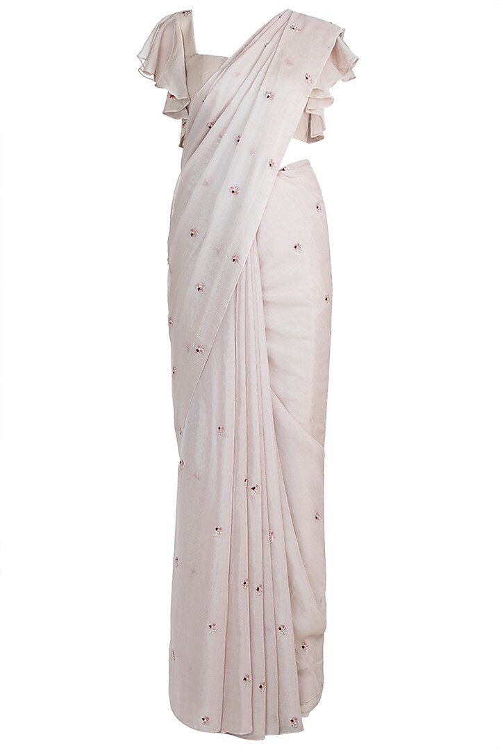 Ivory Shimmer Embroidered Saree Set by Pleats by Kaksha & Dimple